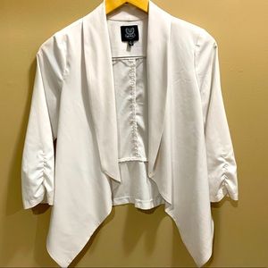 Mine Off-White Lightweight 3/4 Ruched Sleeve Blazer Jacket, size S